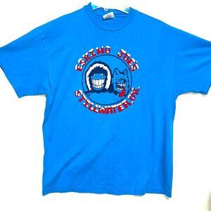 Vintage 90s Blue Logo Tshirt Single Stitch Size Large Made in USA Unisex